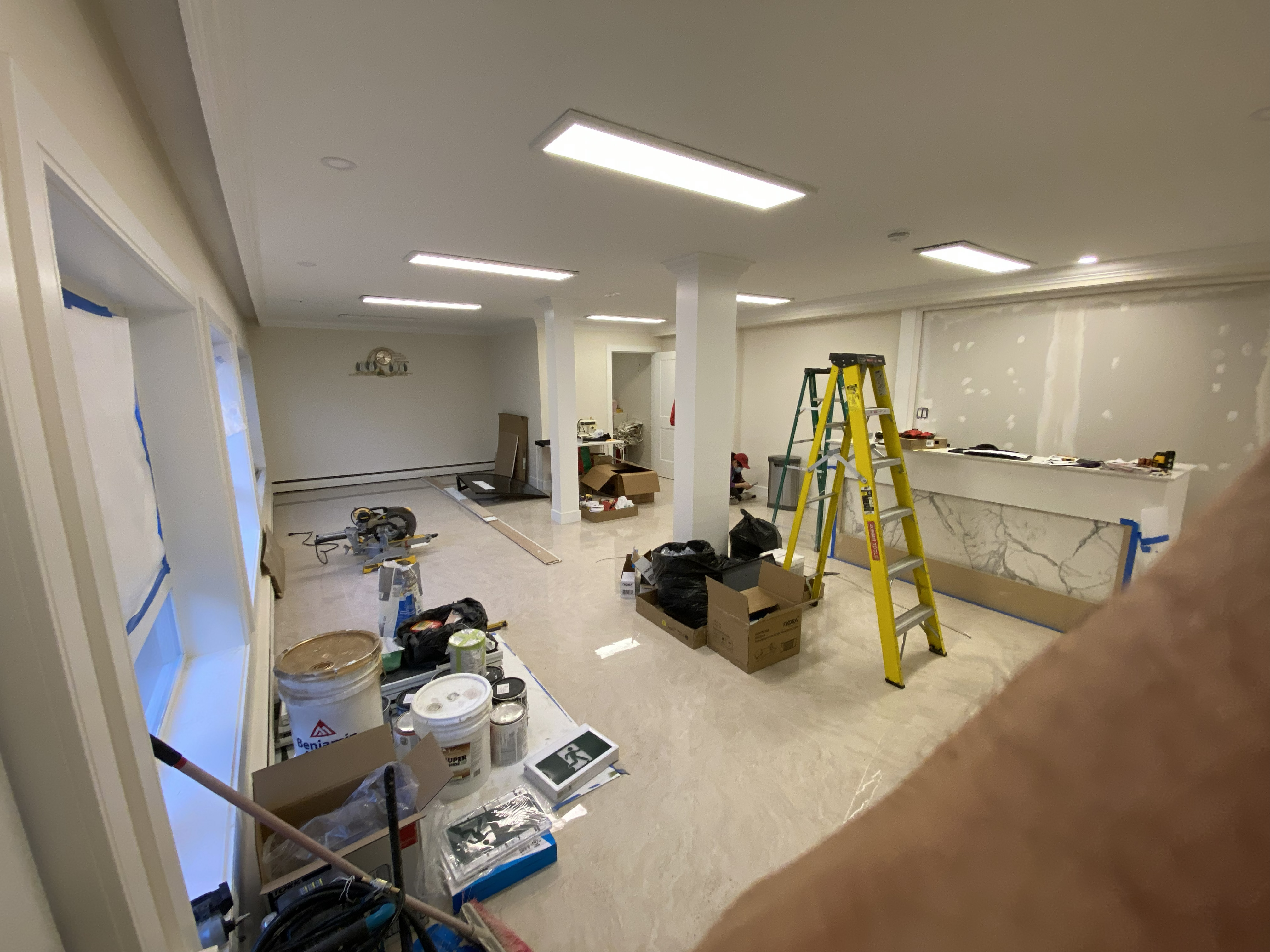 Basement renovation — new flat LED panel lights — Gubond Electrical